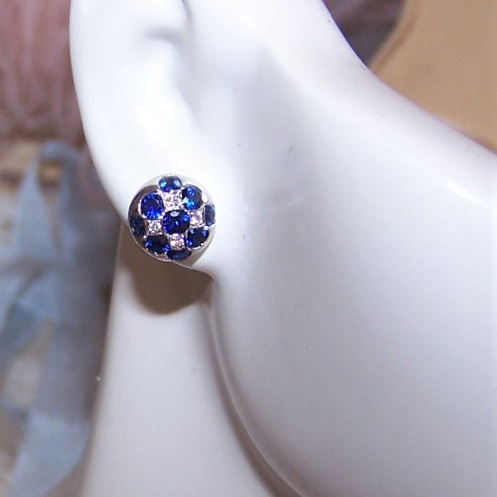 18K Gold Blue Sapphire and Diamond Pierced Earrings - Posts with Nuts